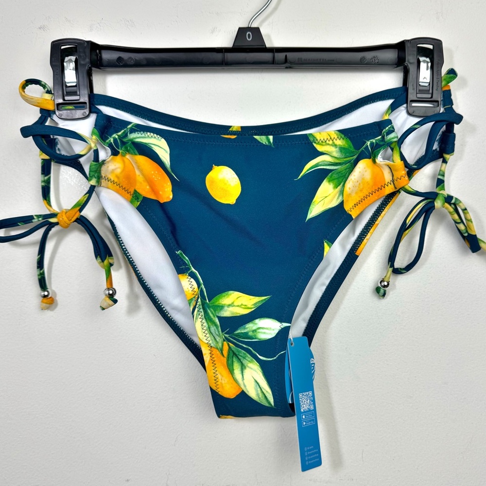 CUPSHE Lemon Print Bikini Side-Tie Ruched Bottoms Size Small NEW